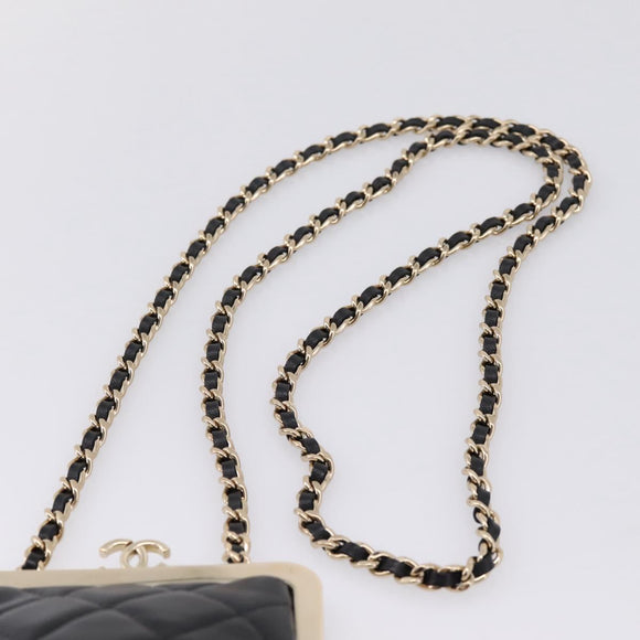 CHANEL Chain Pouch Lamb Skin Black Gold Tone CC Auth 206632SAV