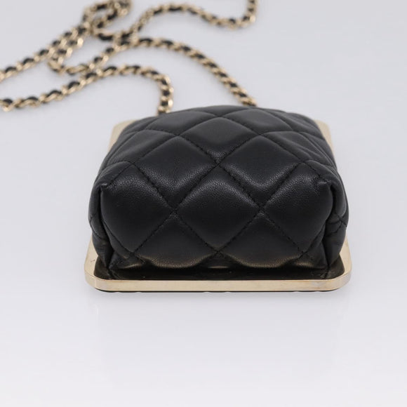 CHANEL Chain Pouch Lamb Skin Black Gold Tone CC Auth 206632SAV