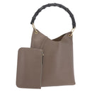 GUCCI Bamboo Hand Bag Leather Gray Gold Tone 001 2058 Auth 206638-1