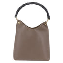 GUCCI Bamboo Hand Bag Leather Gray Gold Tone 001 2058 Auth 206638-2