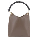 GUCCI Bamboo Hand Bag Leather Gray Gold Tone 001 2058 Auth 206638-2