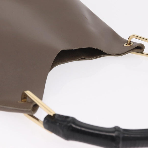GUCCI Bamboo Hand Bag Leather Gray Gold Tone 001 2058 Auth 206638