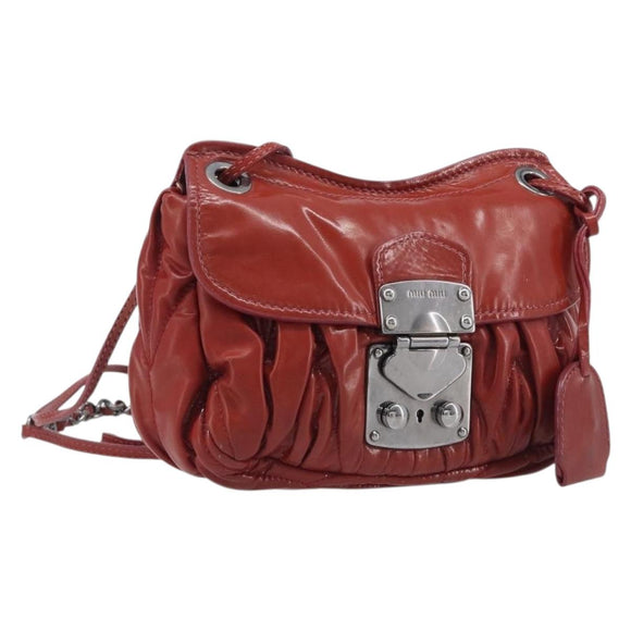 Miu Miu Chain Shoulder Bag Patent Red Silver Auth 206641