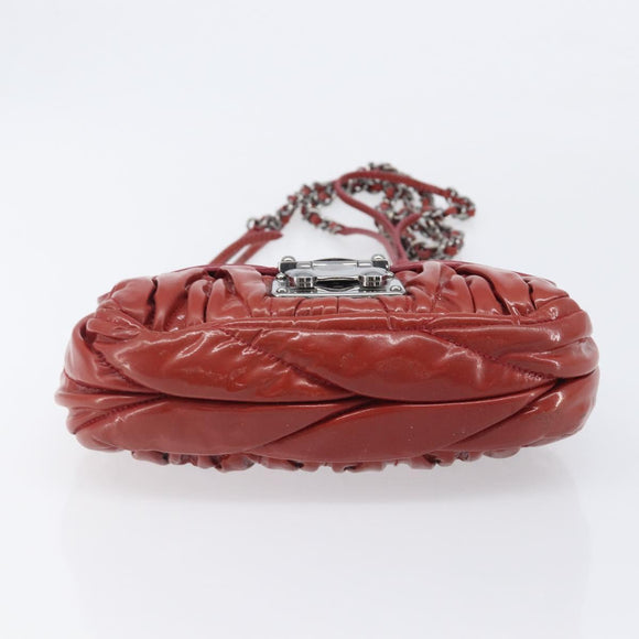 Miu Miu Chain Shoulder Bag Patent Red Silver Auth 206641