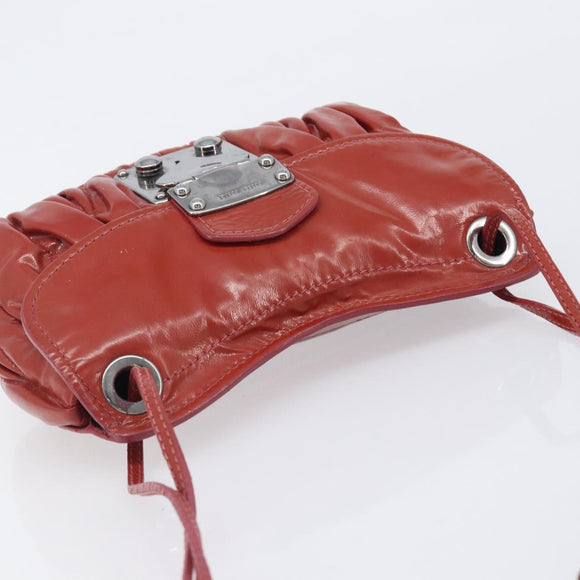 Miu Miu Chain Shoulder Bag Patent Red Silver Auth 206641