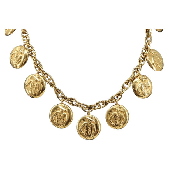 CHANEL Mademoiselle Necklace Metal Gold CC Auth 206642V