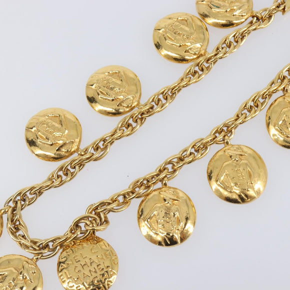 CHANEL Mademoiselle Necklace Metal Gold CC Auth 206642V