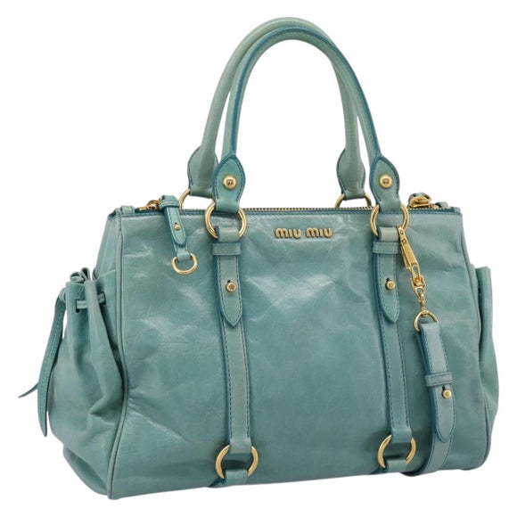 Miu Miu Hand Bag Leather 2way Blue Gold Tone Auth 206643V
