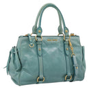 Miu Miu Hand Bag Leather 2way Blue Gold Tone Auth 206643V-1
