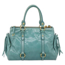 Miu Miu Hand Bag Leather 2way Blue Gold Tone Auth 206643V-3