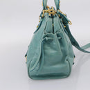 Miu Miu Hand Bag Leather 2way Blue Gold Tone Auth 206643V-4