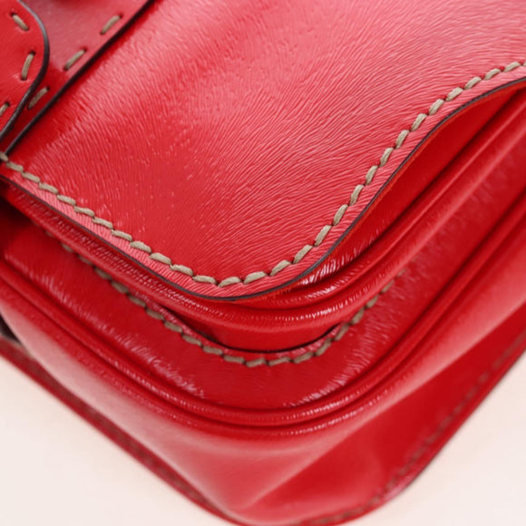 FENDI Hand Bag Leather 2way Red Gold Tone 8BN199 Auth 206644V