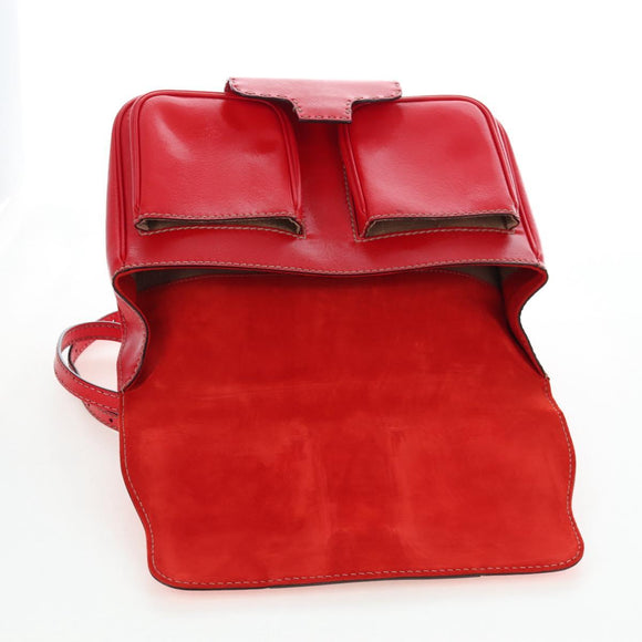 FENDI Hand Bag Leather 2way Red Gold Tone 8BN199 Auth 206644V
