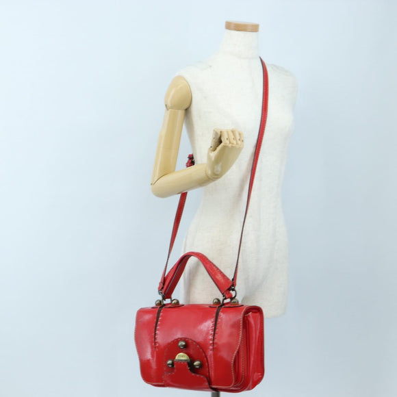 FENDI Hand Bag Leather 2way Red Gold Tone 8BN199 Auth 206644V