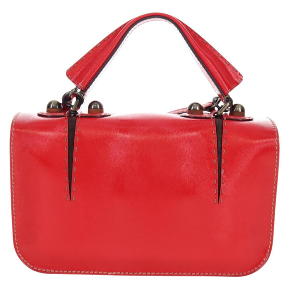 FENDI Hand Bag Leather 2way Red Gold Tone 8BN199 Auth 206644V