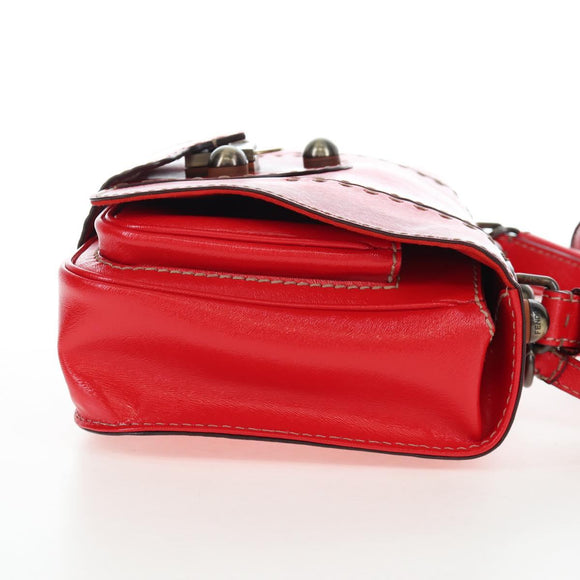FENDI Hand Bag Leather 2way Red Gold Tone 8BN199 Auth 206644V