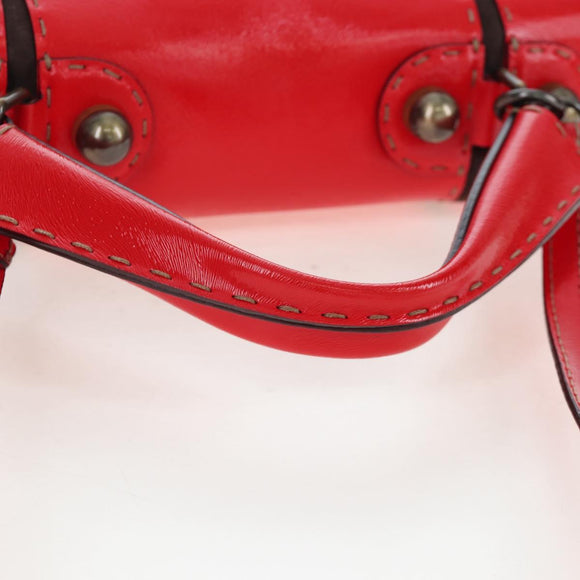 FENDI Hand Bag Leather 2way Red Gold Tone 8BN199 Auth 206644V