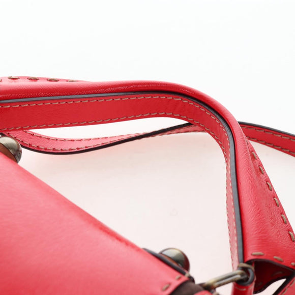 FENDI Hand Bag Leather 2way Red Gold Tone 8BN199 Auth 206644V