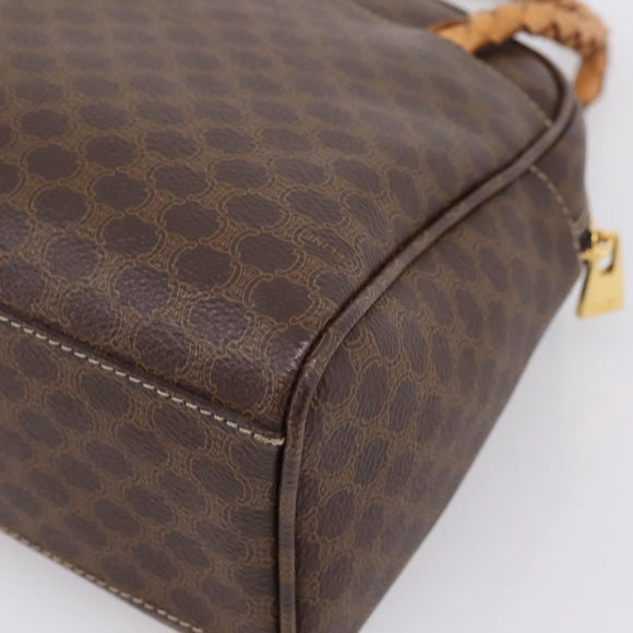 CELINE Macadam Hand Bag PVC Brown Gold Tone Auth 206645