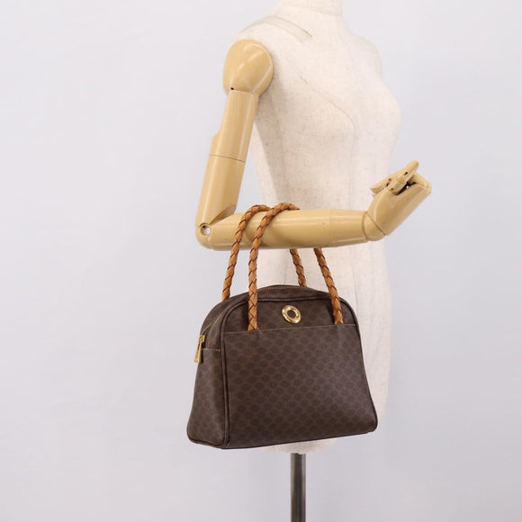 CELINE Macadam Hand Bag PVC Brown Gold Tone Auth 206645