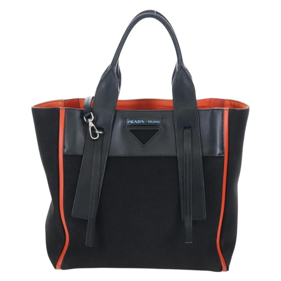 PRADA Uverture Tote Bag Canvas 2way Black Silver Auth 206647