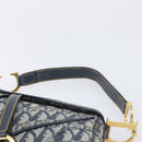 Christian Dior Trotter Canvas Double Saddle Bag Navy Gold Tone Auth 206654V-10