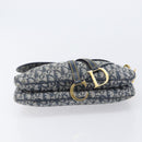 Christian Dior Trotter Canvas Double Saddle Bag Navy Gold Tone Auth 206654V-12