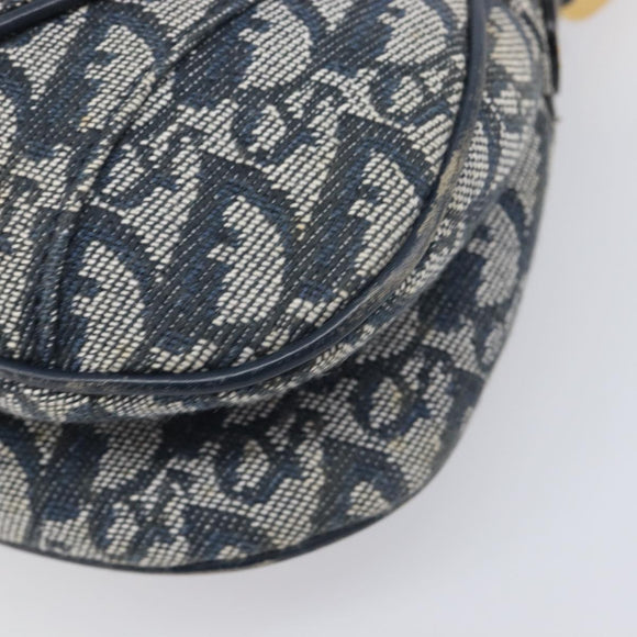 Christian Dior Trotter Canvas Double Saddle Bag Navy Gold Tone Auth 206654V