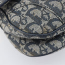 Christian Dior Trotter Canvas Double Saddle Bag Navy Gold Tone Auth 206654V-14