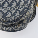 Christian Dior Trotter Canvas Double Saddle Bag Navy Gold Tone Auth 206654V-15