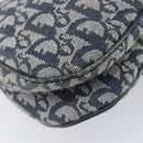 Christian Dior Trotter Canvas Double Saddle Bag Navy Gold Tone Auth 206654V-16
