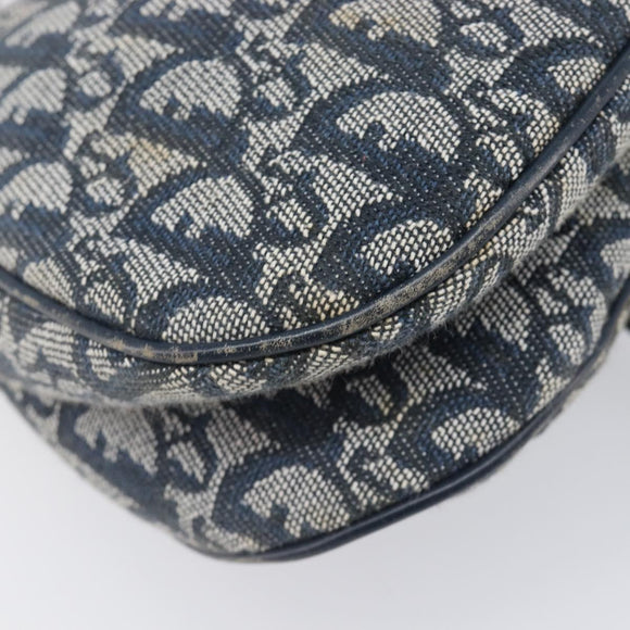Christian Dior Trotter Canvas Double Saddle Bag Navy Gold Tone Auth 206654V