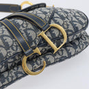 Christian Dior Trotter Canvas Double Saddle Bag Navy Gold Tone Auth 206654V-17