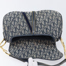 Christian Dior Trotter Canvas Double Saddle Bag Navy Gold Tone Auth 206654V-19