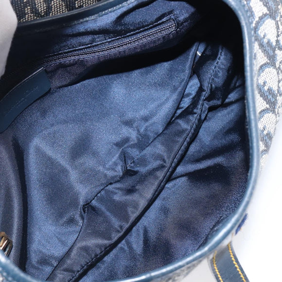 Christian Dior Trotter Canvas Double Saddle Bag Navy Gold Tone Auth 206654V