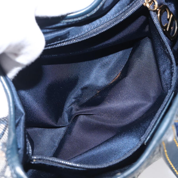 Christian Dior Trotter Canvas Double Saddle Bag Navy Gold Tone Auth 206654V