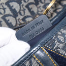 Christian Dior Trotter Canvas Double Saddle Bag Navy Gold Tone Auth 206654V-26