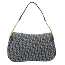 Christian Dior Trotter Canvas Double Saddle Bag Navy Gold Tone Auth 206654V-3