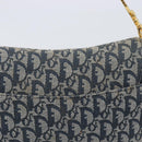 Christian Dior Trotter Canvas Double Saddle Bag Navy Gold Tone Auth 206654V-4