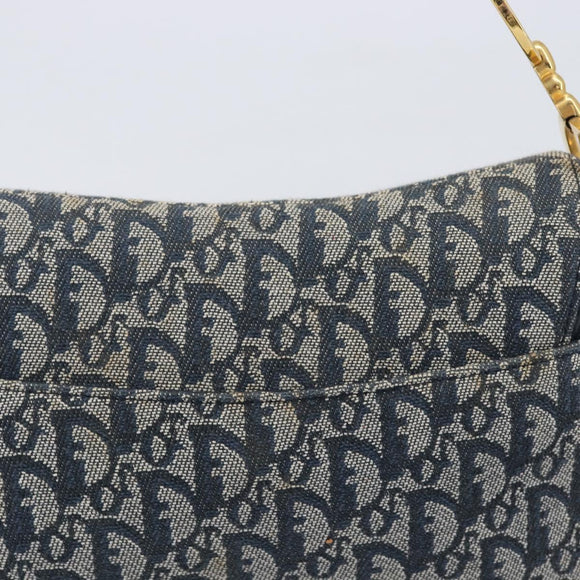 Christian Dior Trotter Canvas Double Saddle Bag Navy Gold Tone Auth 206654V