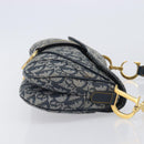 Christian Dior Trotter Canvas Double Saddle Bag Navy Gold Tone Auth 206654V-5