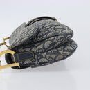 Christian Dior Trotter Canvas Double Saddle Bag Navy Gold Tone Auth 206654V-6