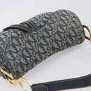Christian Dior Trotter Canvas Double Saddle Bag Navy Gold Tone Auth 206654V-7