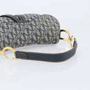 Christian Dior Trotter Canvas Double Saddle Bag Navy Gold Tone Auth 206654V-9