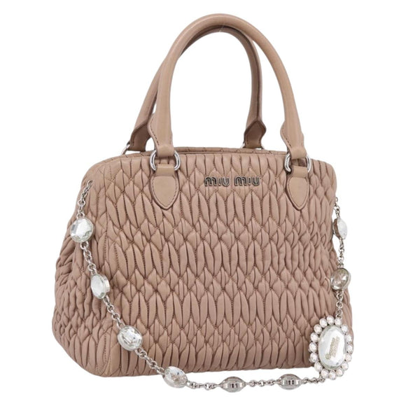 Miu Miu Hand Bag Leather 2way Beige Silver Auth 206656