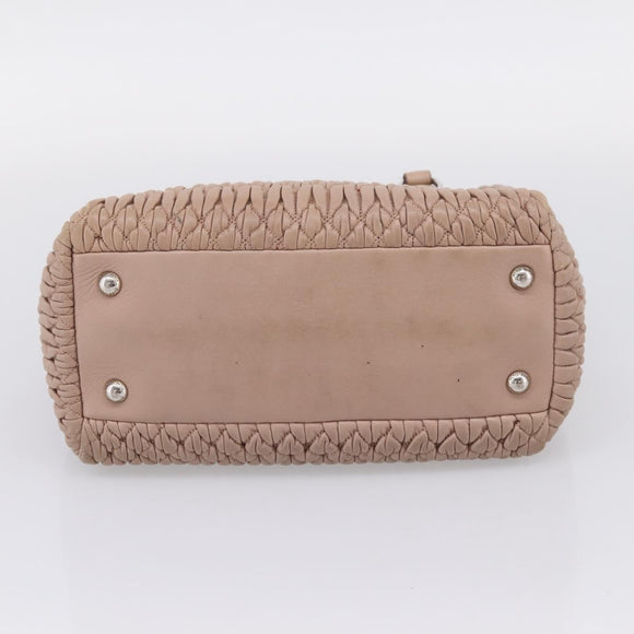 Miu Miu Hand Bag Leather 2way Beige Silver Auth 206656