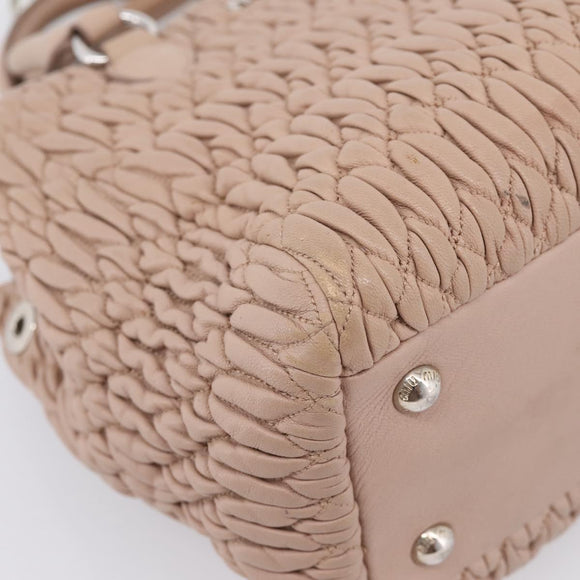 Miu Miu Hand Bag Leather 2way Beige Silver Auth 206656