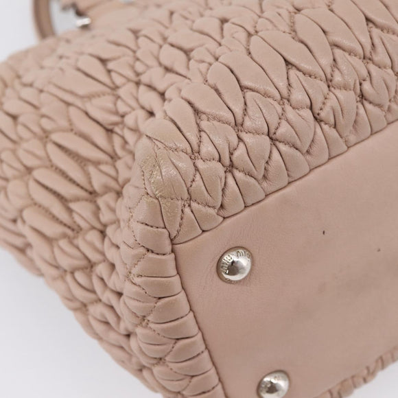 Miu Miu Hand Bag Leather 2way Beige Silver Auth 206656