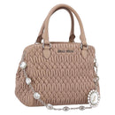 Miu Miu Hand Bag Leather 2way Beige Silver Auth 206656-1