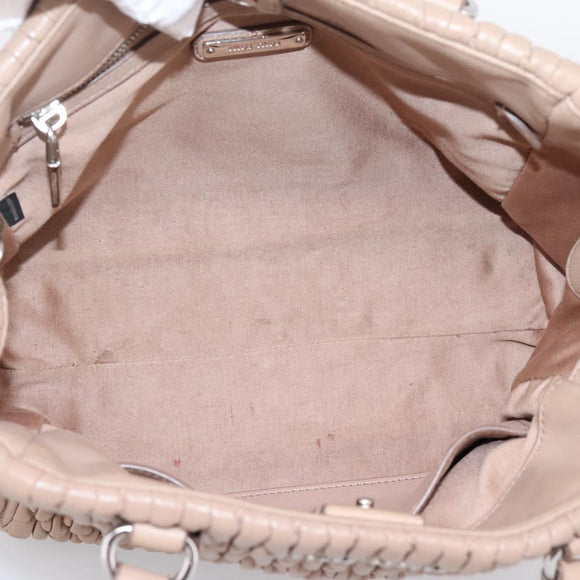 Miu Miu Hand Bag Leather 2way Beige Silver Auth 206656